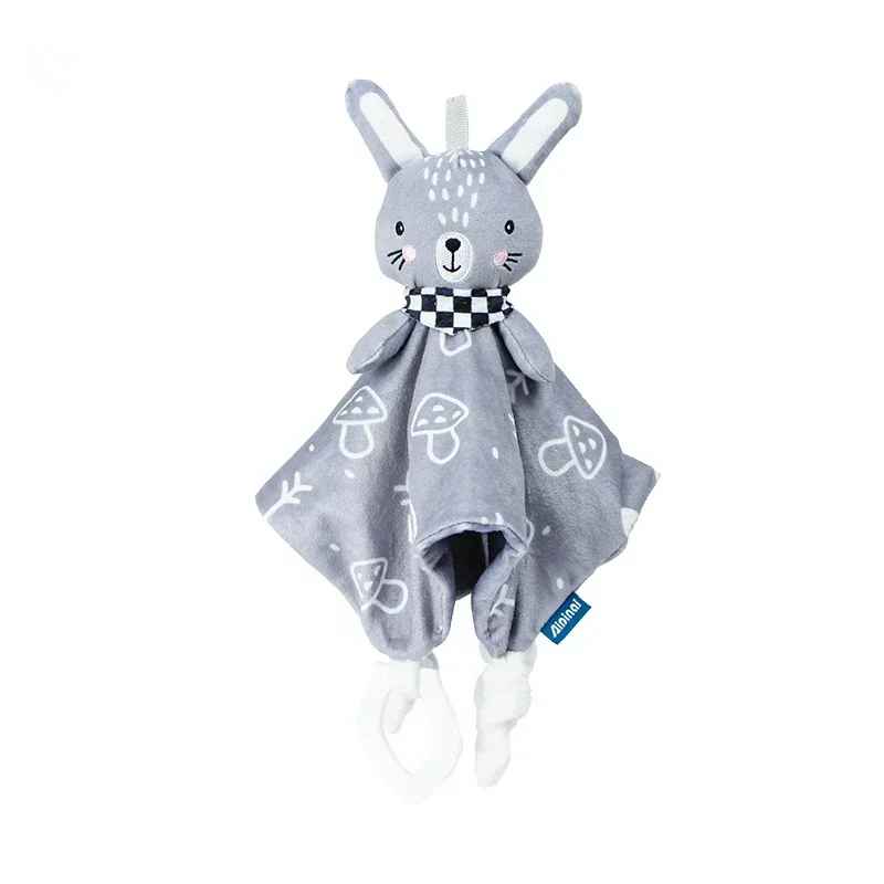 doudou lapin gris avec des petit motif sur la tête et le corps carre