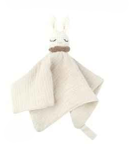 doudou lapin nouveau née couleur écru avec col marron clair