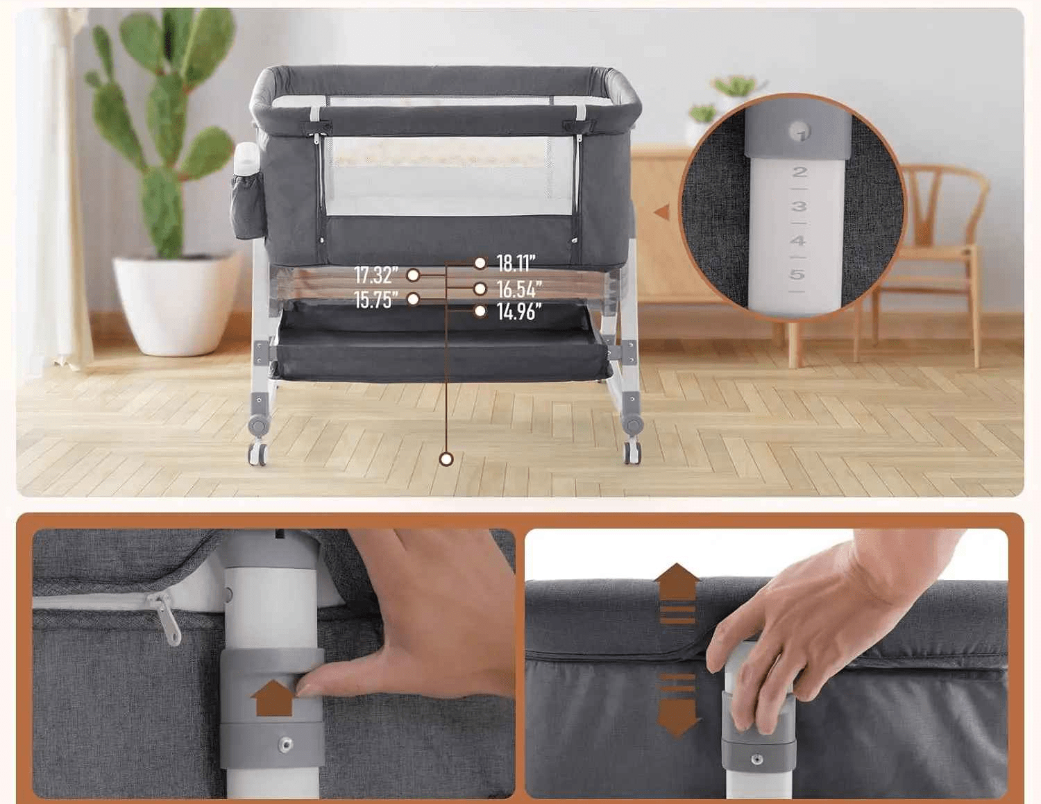 bebe cododo montrant les réglages possible en inclinaison