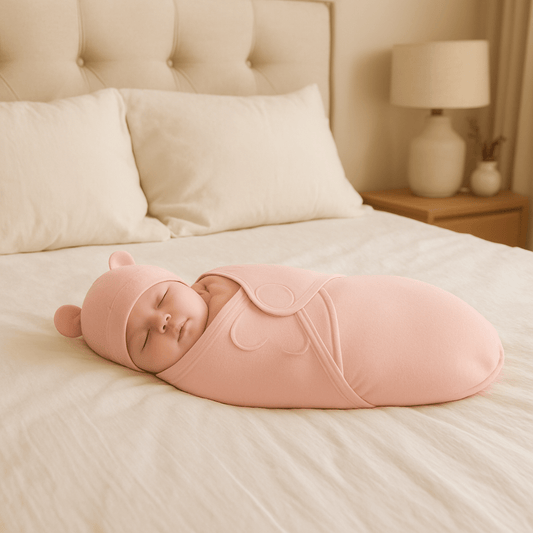 bebe endormi dans sa couverture rose