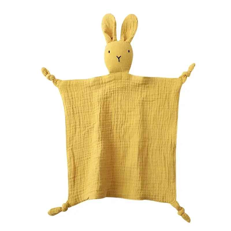 doudou bebe carre avec les embouts noeud jaune moutarde