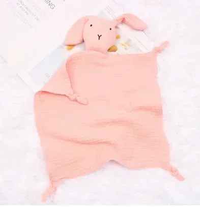 doudou bebe carre avec les embouts noeud rose pale