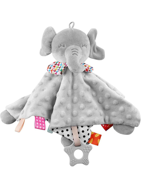 doudou carré elelphant gris avec anneau de dentition
