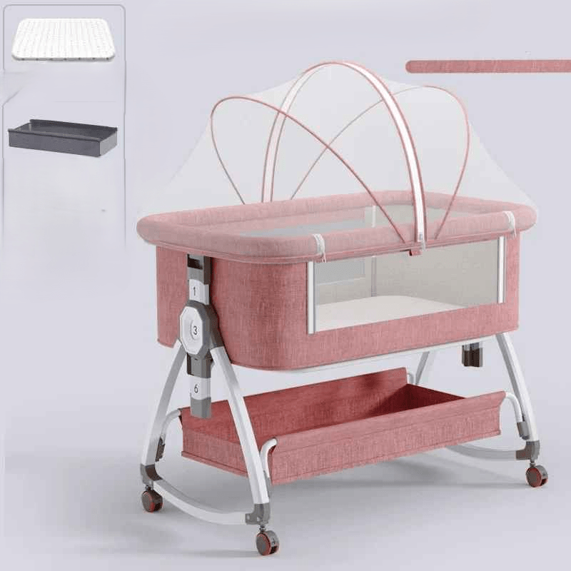 lit cododo de couleur rose avec matelas et panier intégrés