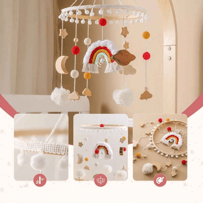 mobile bebe pour lit avec trois image détailler qui montre différente fonction