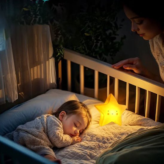 veilleuse bebe etoile enfant endormi dans son lit 