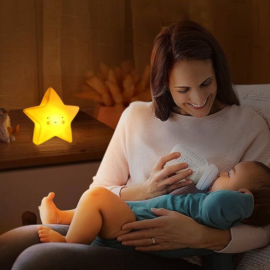veilleuse bebe etoile jaune allumer moment calin biberon