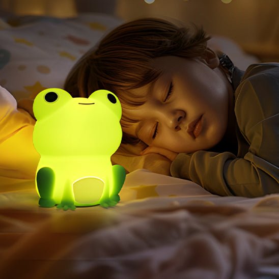 veilleuse bebe grenouille allume enfant endormi-paisiblement