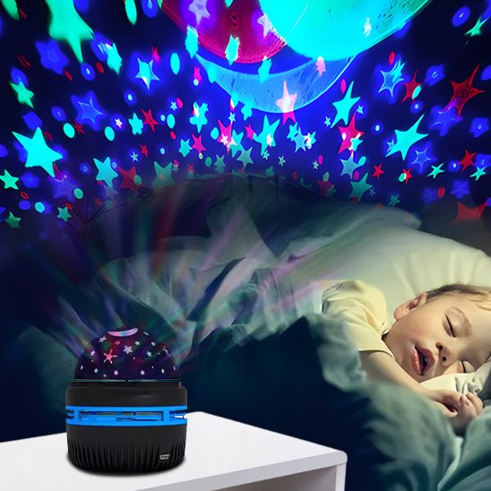 veilleuse projection esprit univers enfant qui dort dans son lit profondement